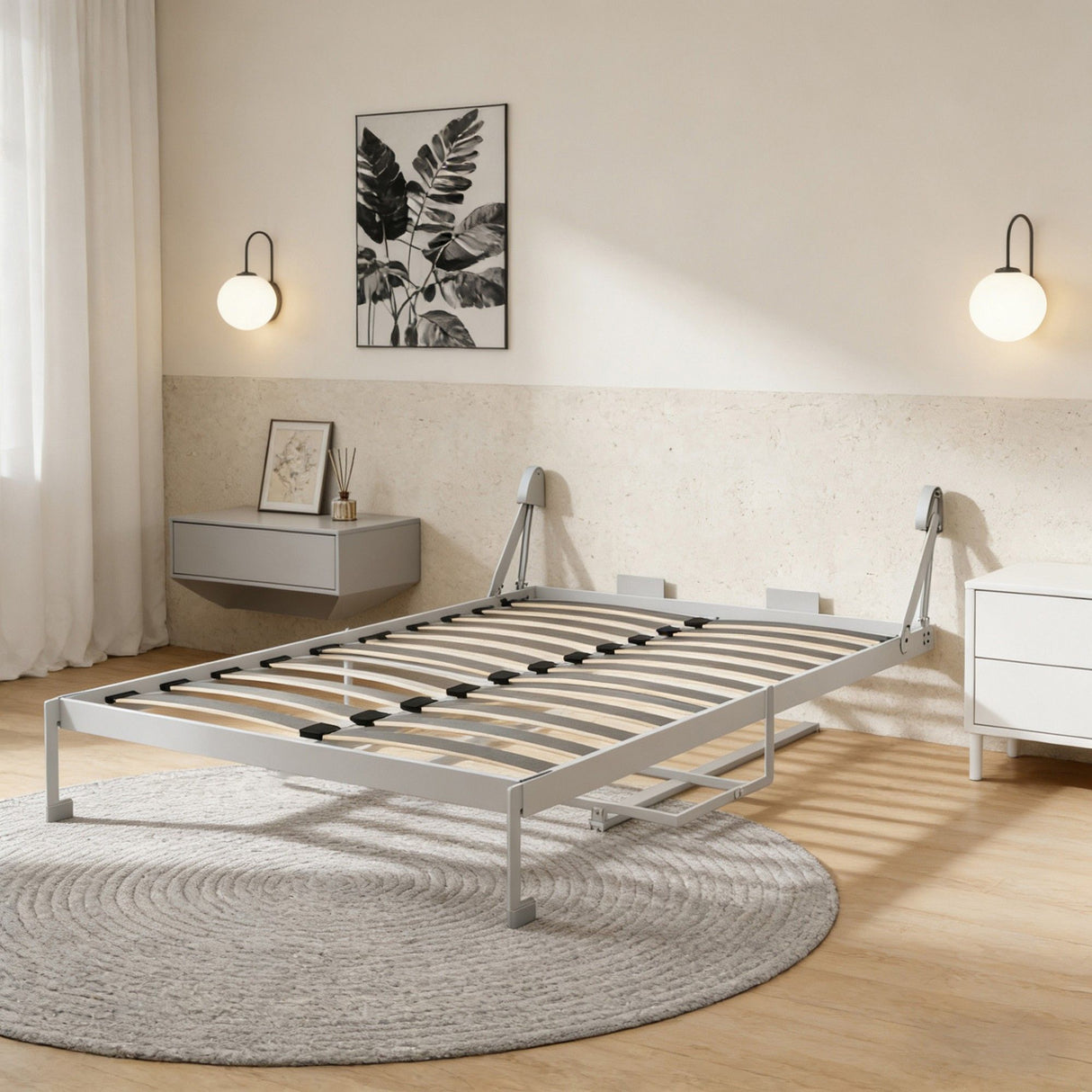 Queen Size Cabinet Wall Bed Mechanism With Desk - Gray