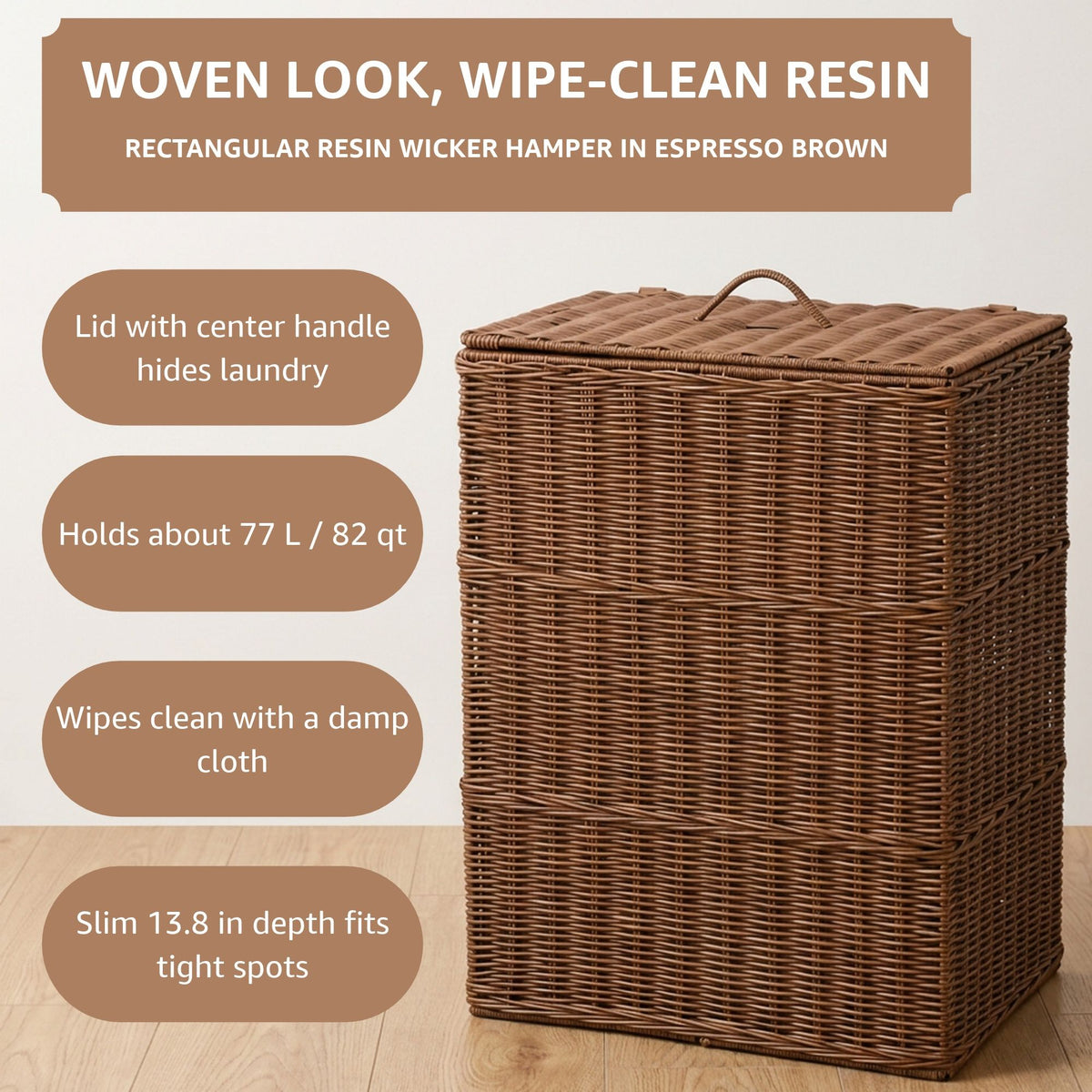 Rectangular Laundry Hamper - Chocolate