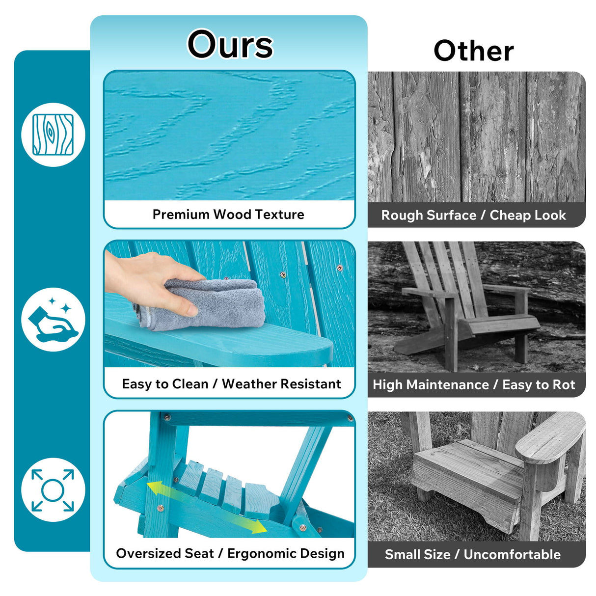 Lounge Patio Chair For Garden Outdoor Folding Embossed Adirondack - Turquoise Blue