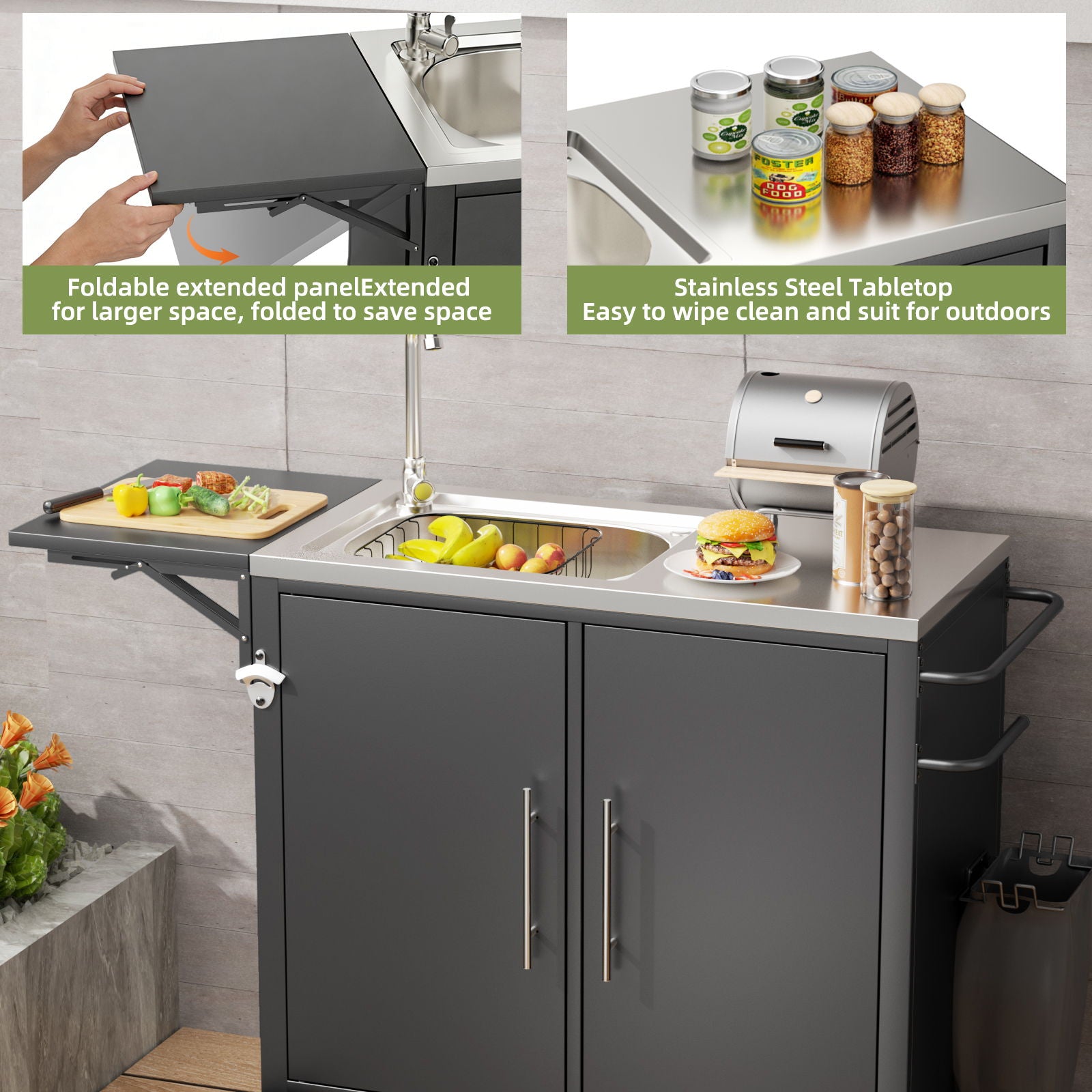 Outdoor Grill Table With Sink, Worktable Kitchen Cabinet Island