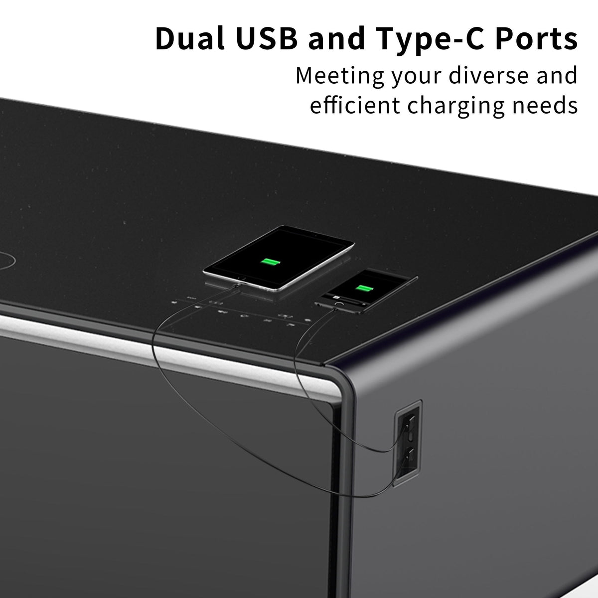 Modern Smart Coffee Table With Built-In Fridge, tooth Speaker, Wireless Charging Module, Touch Control Panel, Power Socket, USB Interface, Outlet Protection, Atmosphere Light