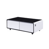 Modern Smart Coffee Table With Built-In Fridge, tooth Speaker, Wireless Charging Module, Touch Control Panel, Power Socket, USB Interface, Outlet Protection, Atmosphere Light