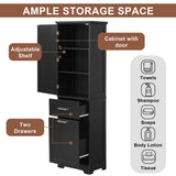 Tall Freestanding Bathroom Storage Cabinet With Adjustable Shelf And 2 Drawers