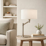 Horizon - Table Lamp With On / Off Switch Curved Base Linen Shade - Brushed Nickel / Silver / White