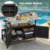 Foldable Outdoor Kitchen Island With Lockable Wheels, Storage Cabinet And Towel Rack For Patio