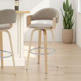 Daxton - Swivel Bar Height Round Back Wood Bar Stool With Faux Leather Seat