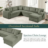 Oversized Sectional U-Shaped Sofa With Chaise Lounge And Three Soft Throw Pillows