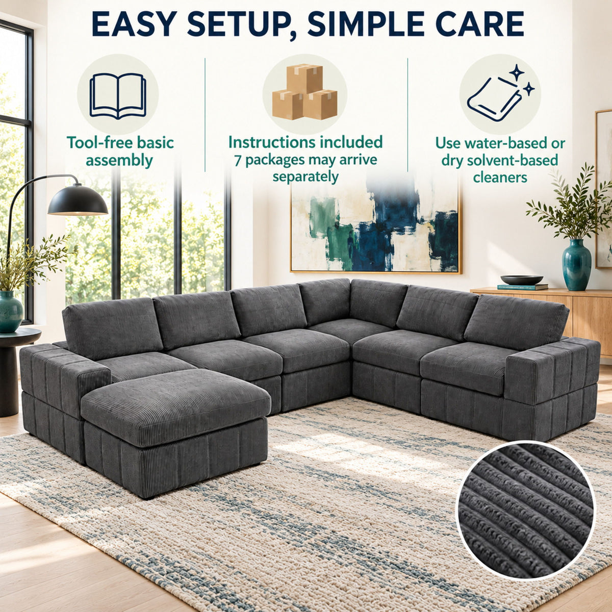 Modular Sectional Sofa, Reversible Set