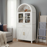 Arched Kitchen Pantry Cabinet With Adjustable Shelves & Barn Door Design