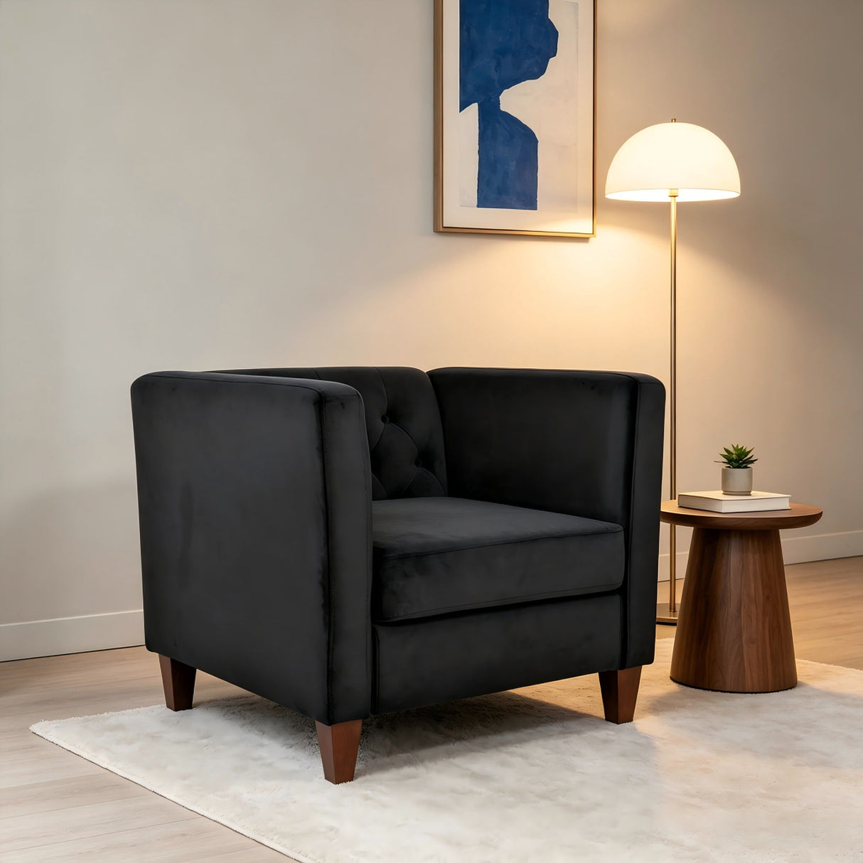 Button Tufted Accent Square Arm Upholstered Chair - Black