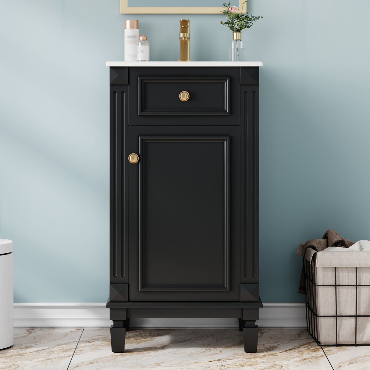 Bathroom Vanity With Sink, Soft-Closing Door, Adjustable Shelf