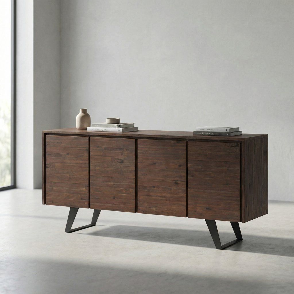 Sideboard Buffet Cabinet Large Storage Credenza Acacia Wood 66x30in Dark Brown