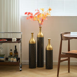 Elegant Floor Vase Set Metal Decorative Vases 3 Piece Set For Floral Display, Wedding & Gift Decor - Gold / Black