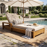 Chaise Lounge Set With 3 Position Adjustable Backrest, 2 Fold Cushion, Outdoor Recliner For Patio - Cream / Teak