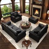 Upholstered Sofa With Nailhead Trim, Rolled Armrests With Ottoman
