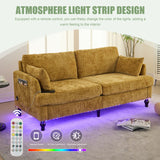 Chenille 2 Seater Sofa With LED Light, USB Charging Port, And Storage Bag