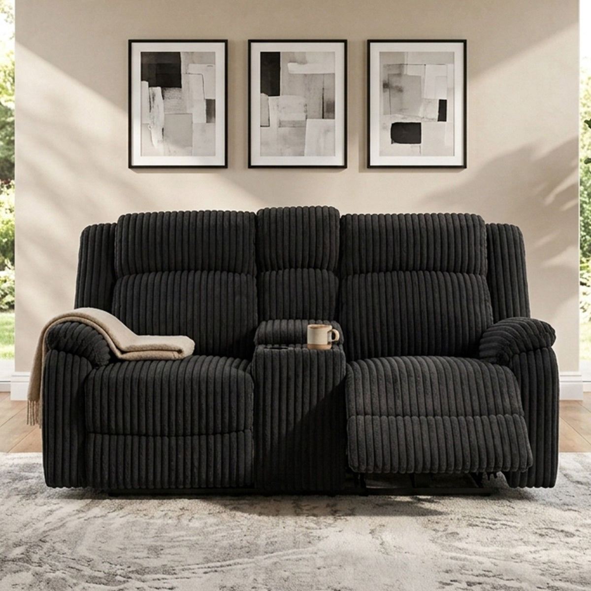 Motion Loveseat Recliner With Console Soft Seat Upholstered For Living Room - Black