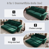 3 In 1 Convertible Sleeper Sofa With Nailhead Trim & Rolled Arm