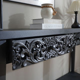 Carved Console Table With Storage Shelf For Living Room - Black