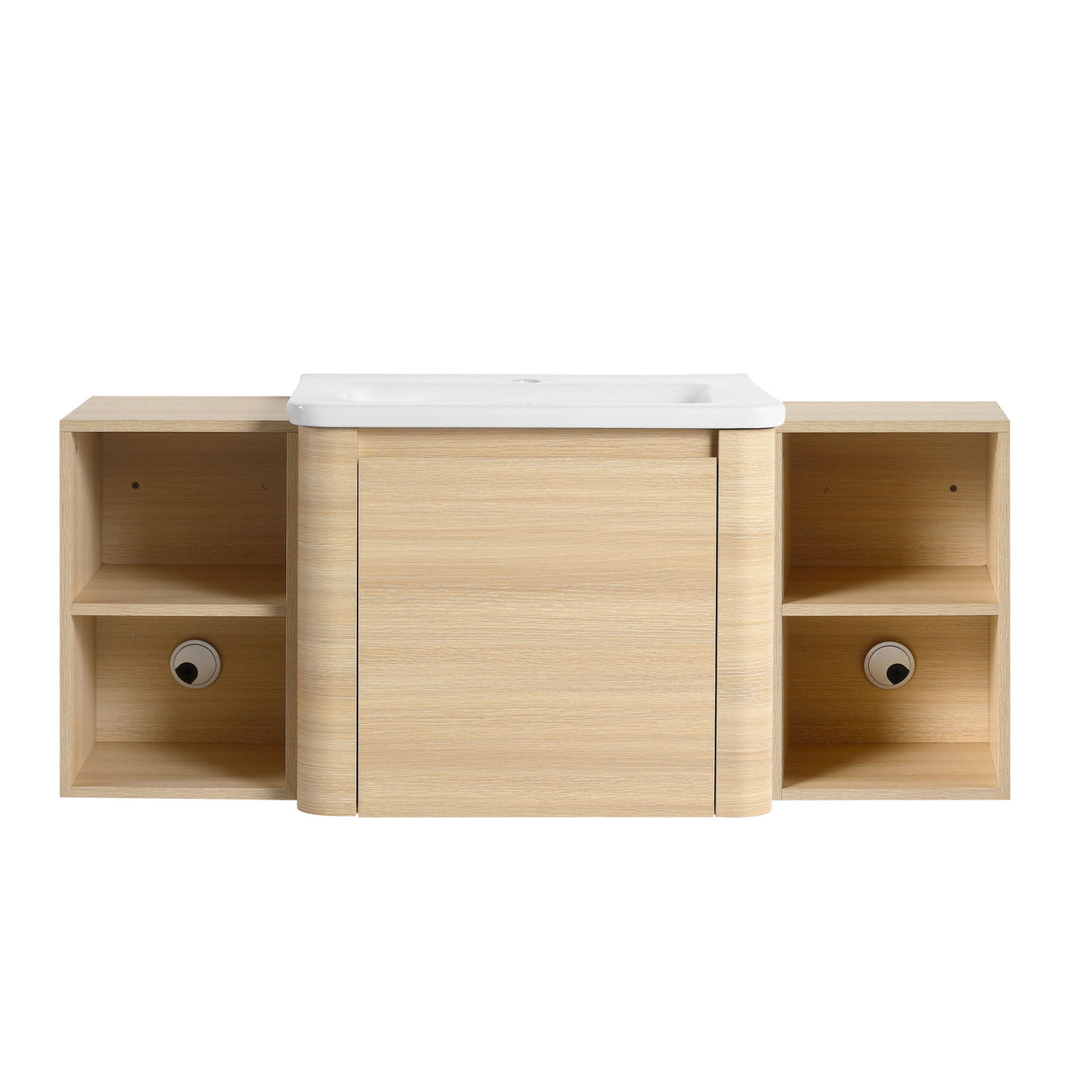 Wall Mounted Bathroom Vanity With Sink, Storage Shelves & Soft Close Door