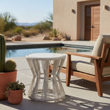 Breeze - Powder Coated Metal Round Outdoor Side Table With Sintered Stone Table Top - Cream