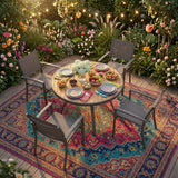 Outdoor Round Patio Table With Slatted Top - Gray