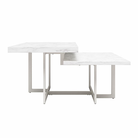 Brielle - Coffee Table, 2 Tiered Design - White Marble