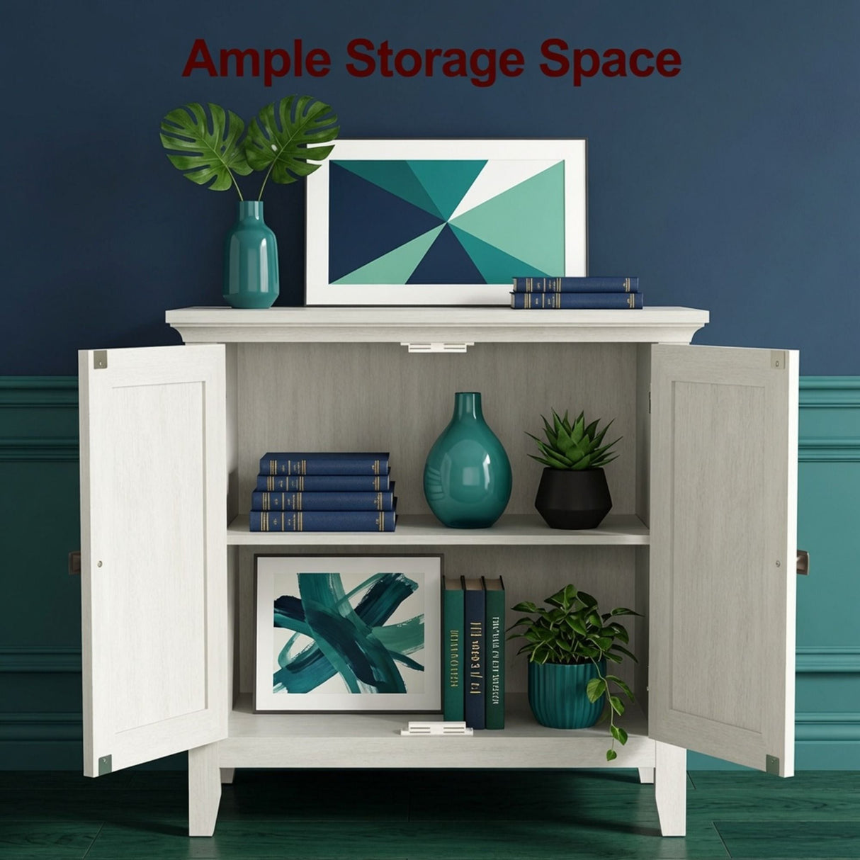 2 Door Buffet Cabinet With Adjustable Shelves - Matte White / Grayish