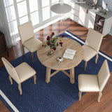 Round Extendable Dining Table Set With 4 Upholstered Chairs