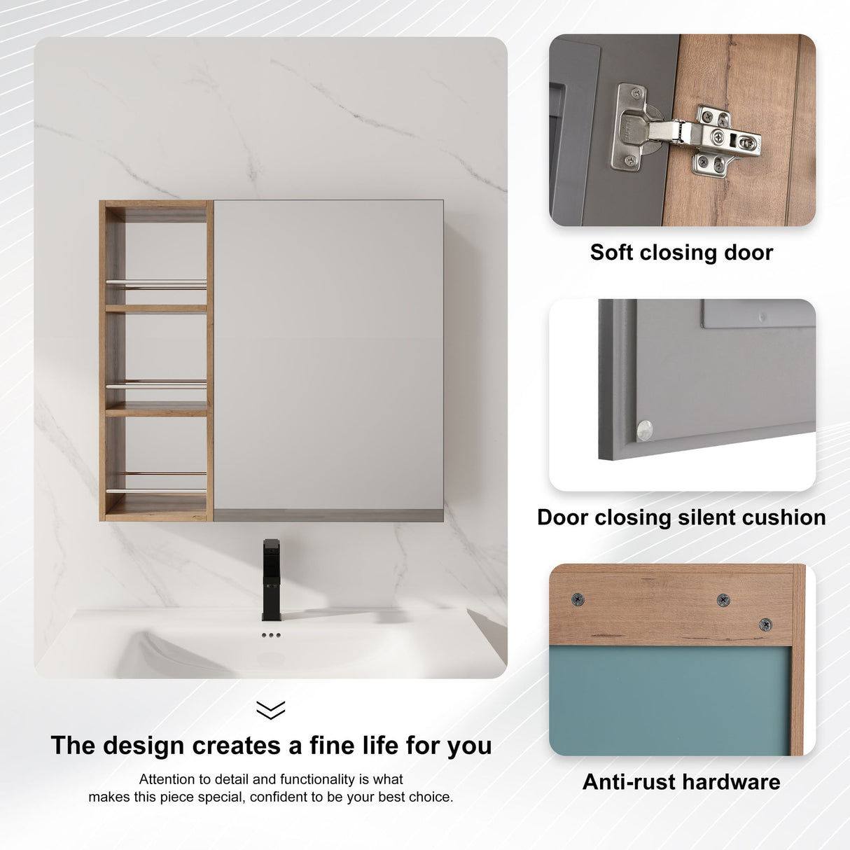 29.63" Wall Mounted Bathroom Cabinet With Adjustable Shelves - Imitative Oak