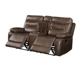 Aashi - Leather Gel Match 3 Piece Recliner Living Room Set - Brown - 3 Piece Living Room Sets - Alpine Outlets