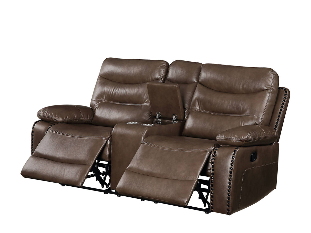 Aashi - Leather Gel Match Recliner Loveseat - Brown - Reclining Loveseats - Alpine Outlets