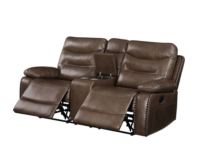Aashi - Leather Gel Match Recliner Loveseat - Brown - Reclining Loveseats - Alpine Outlets