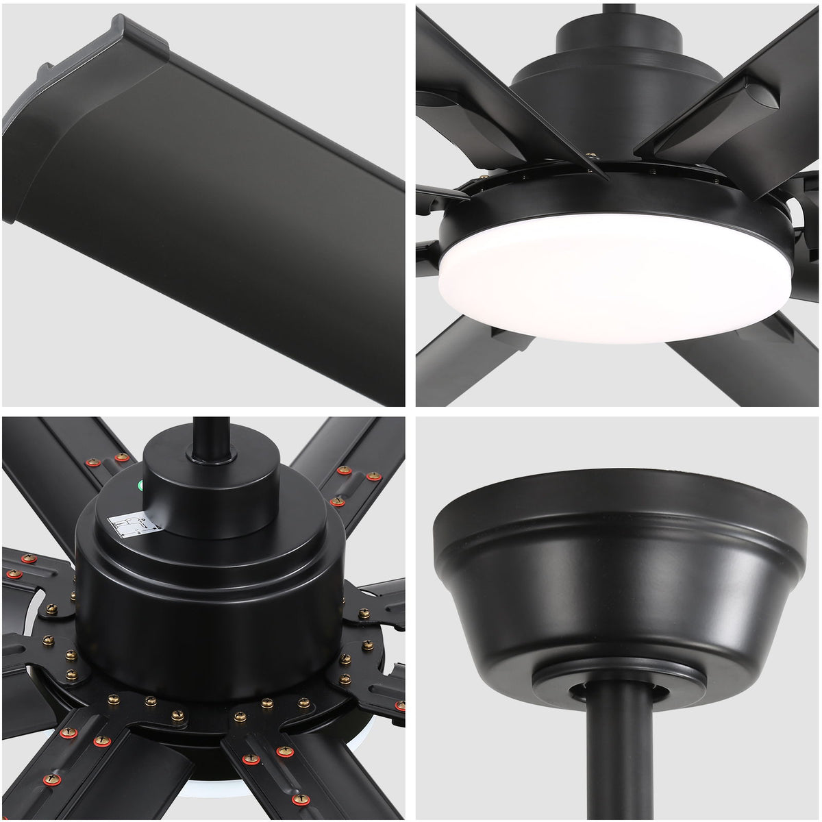 72" Large Design Ceiling Fan With Smart Remote Control, 6 Wind Speed DC Motor For Living Room - Black