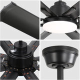 72" Large Design Ceiling Fan With Smart Remote Control, 6 Wind Speed DC Motor For Living Room - Black