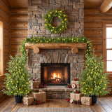 4 Piece Christmas Artificial Trees With Sturdy Bases, Pre Lit Wreath & Garland, Warm LED Lights, Indoor Holiday Decor - Green