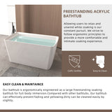 Freestanding Bathtub With Built In Seat, Rectangle Shape, Invisible Overflow & Pop Up Drain - Gloss White