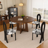 Round Dining Table For 4 With 4 Upholstered Chairs - Walnut / Black