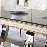 Luxury Modern Dining Table With 6 Chairs Marble Top Titanium Plated Base - Black