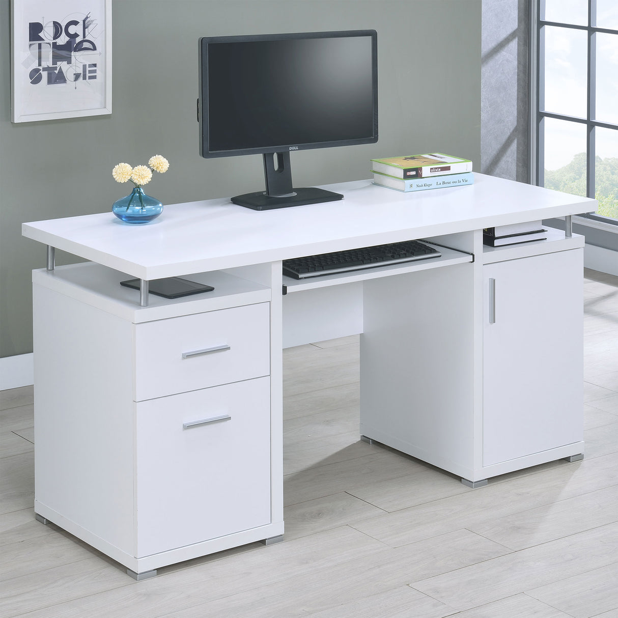 Tracy 55-Inch 2-Drawer Office Computer Desk White