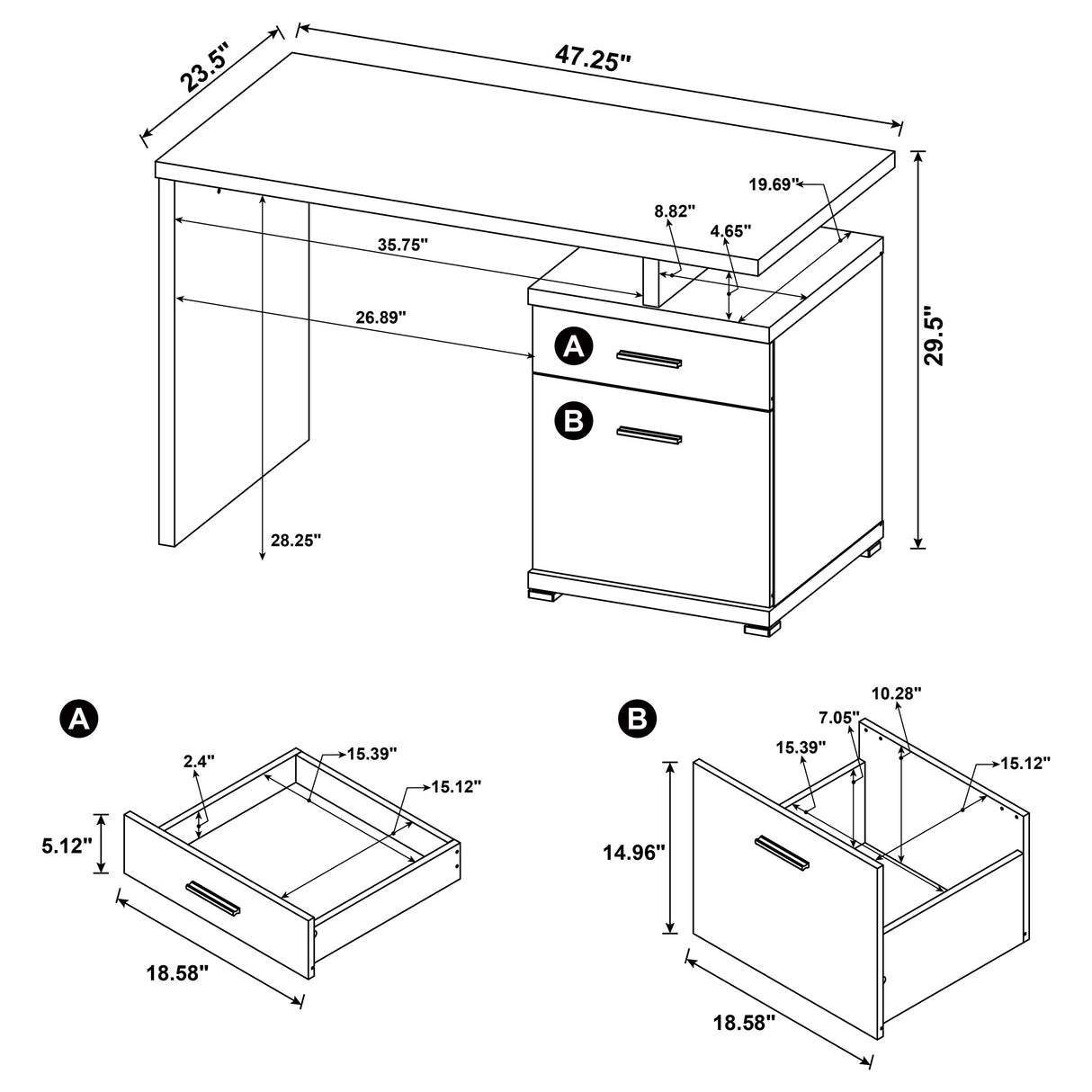 Irving 47-Inch 2-Drawer Office Desk in Cappuccino