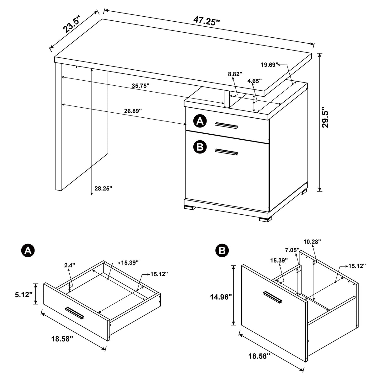 Irving 47-Inch 2-Drawer Office Computer Desk in White