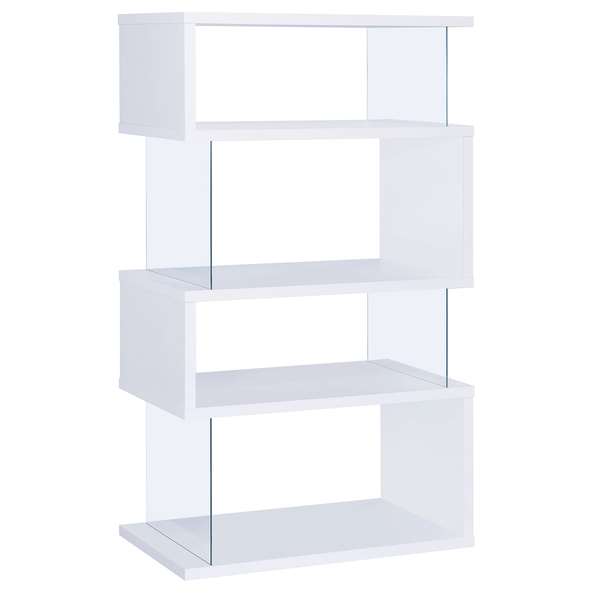 Emelle 63-Inch 4-Shelf Glass Panel Bookshelf in White