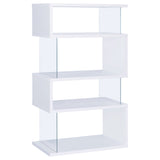 Emelle 63-Inch 4-Shelf Glass Panel Bookshelf in White