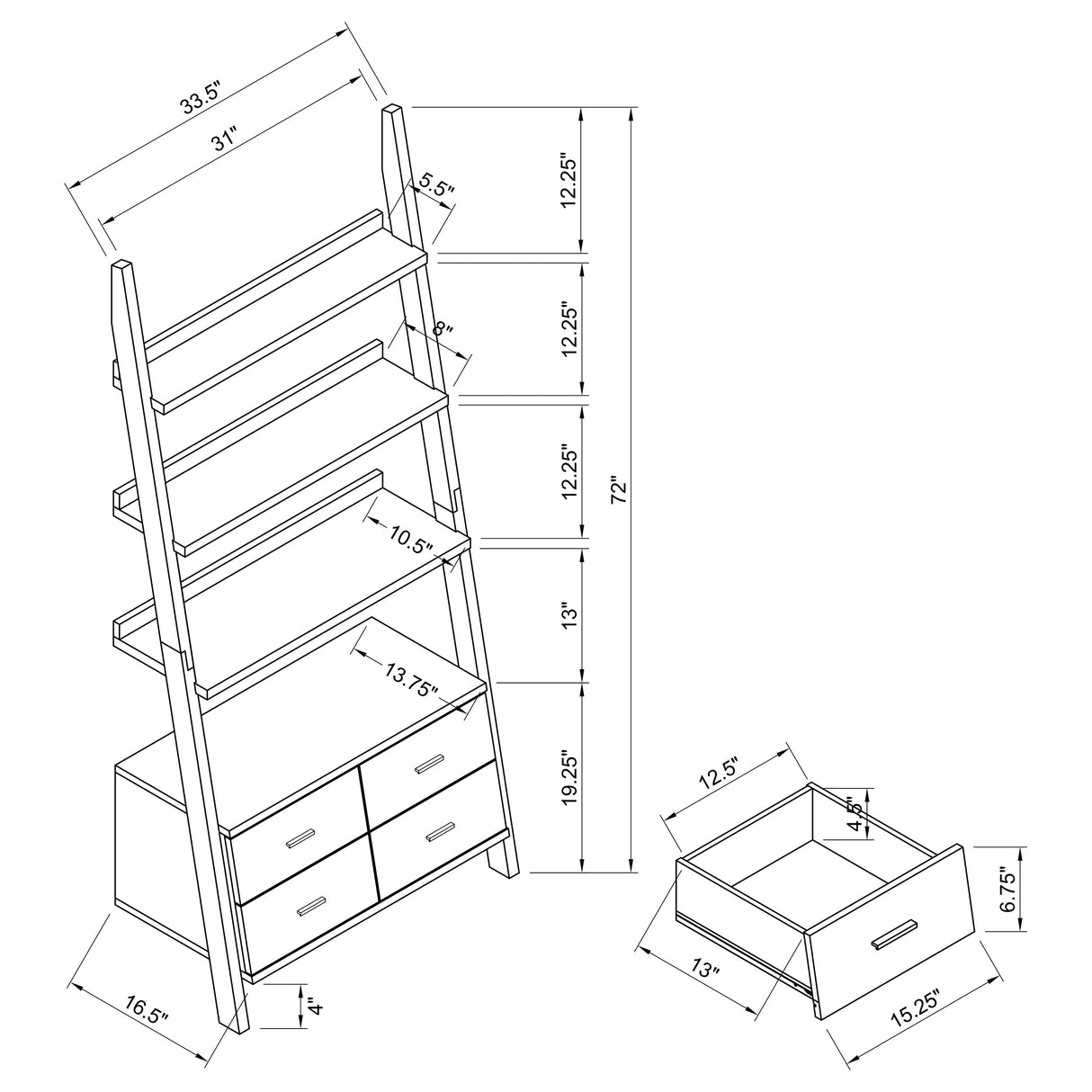 Colella 72-Inch 5-Shelf Storage Ladder Bookshelf Cappuccino