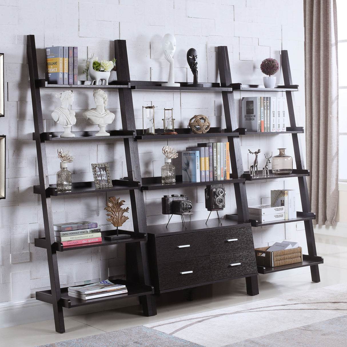 Colella 72-Inch 5-Shelf Storage Ladder Bookshelf Cappuccino