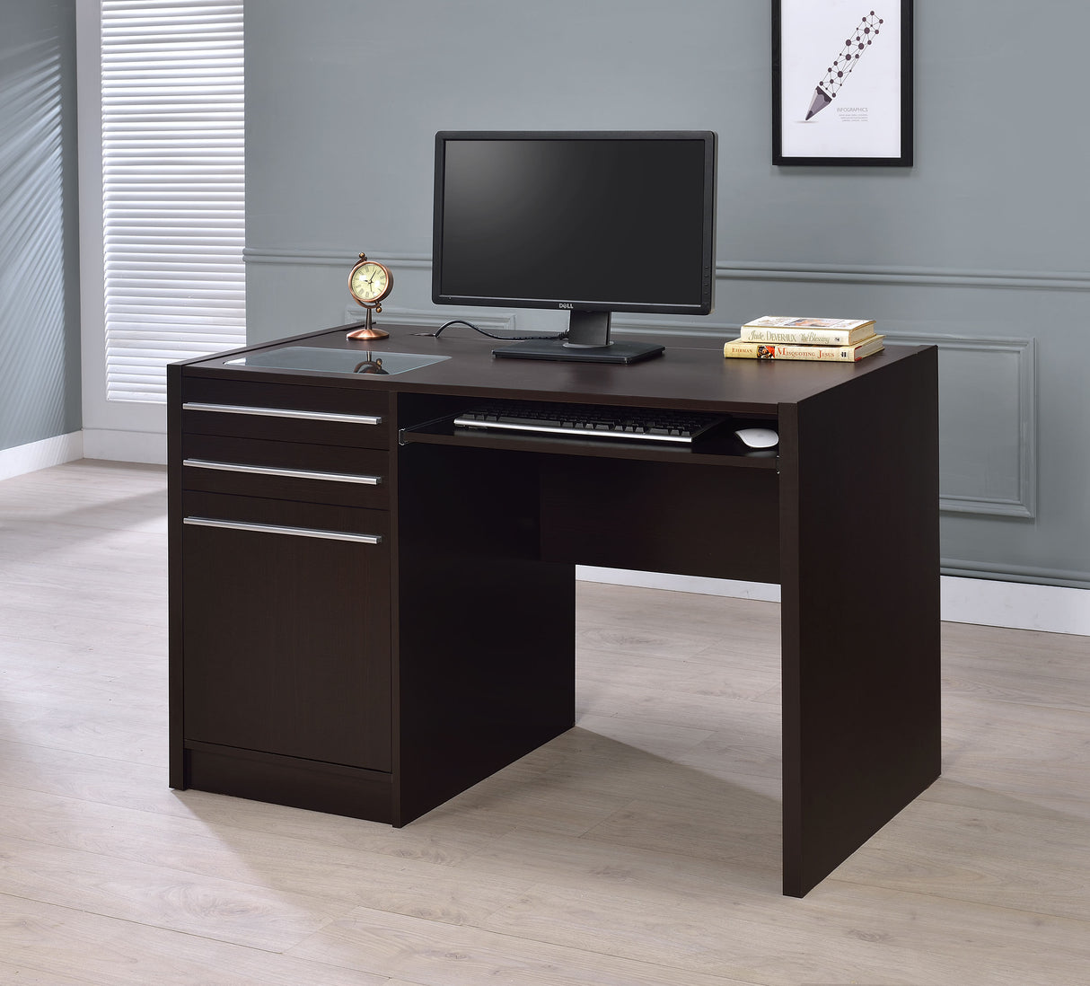 Halston 47-inch 2-Drawer Office Desk with Cabinet Cappuccino