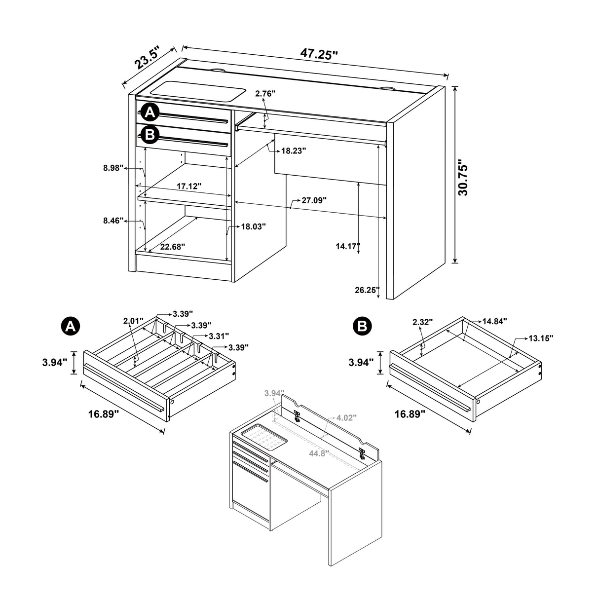 Halston 47-inch 2-Drawer Office Desk with Cabinet Cappuccino
