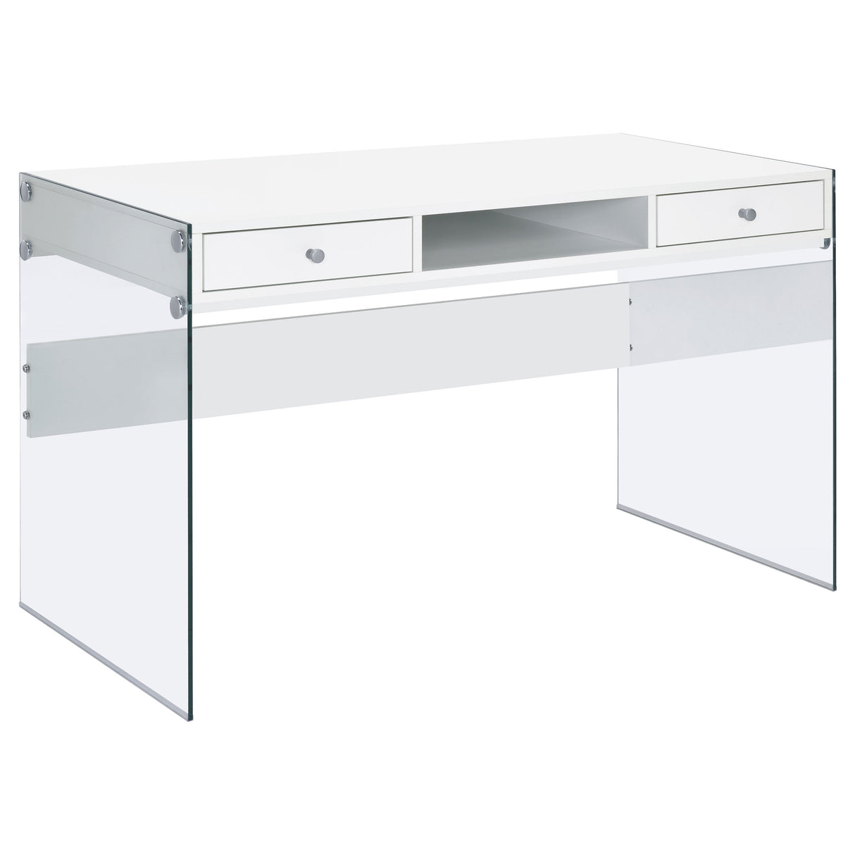 Dobrev 48-Inch 2-Drawer Writing Desk in White High Gloss