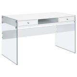 Dobrev 48-Inch 2-Drawer Writing Desk in White High Gloss